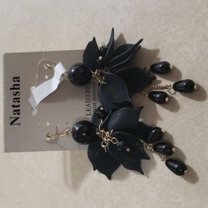 Natasha Long Black Earrings